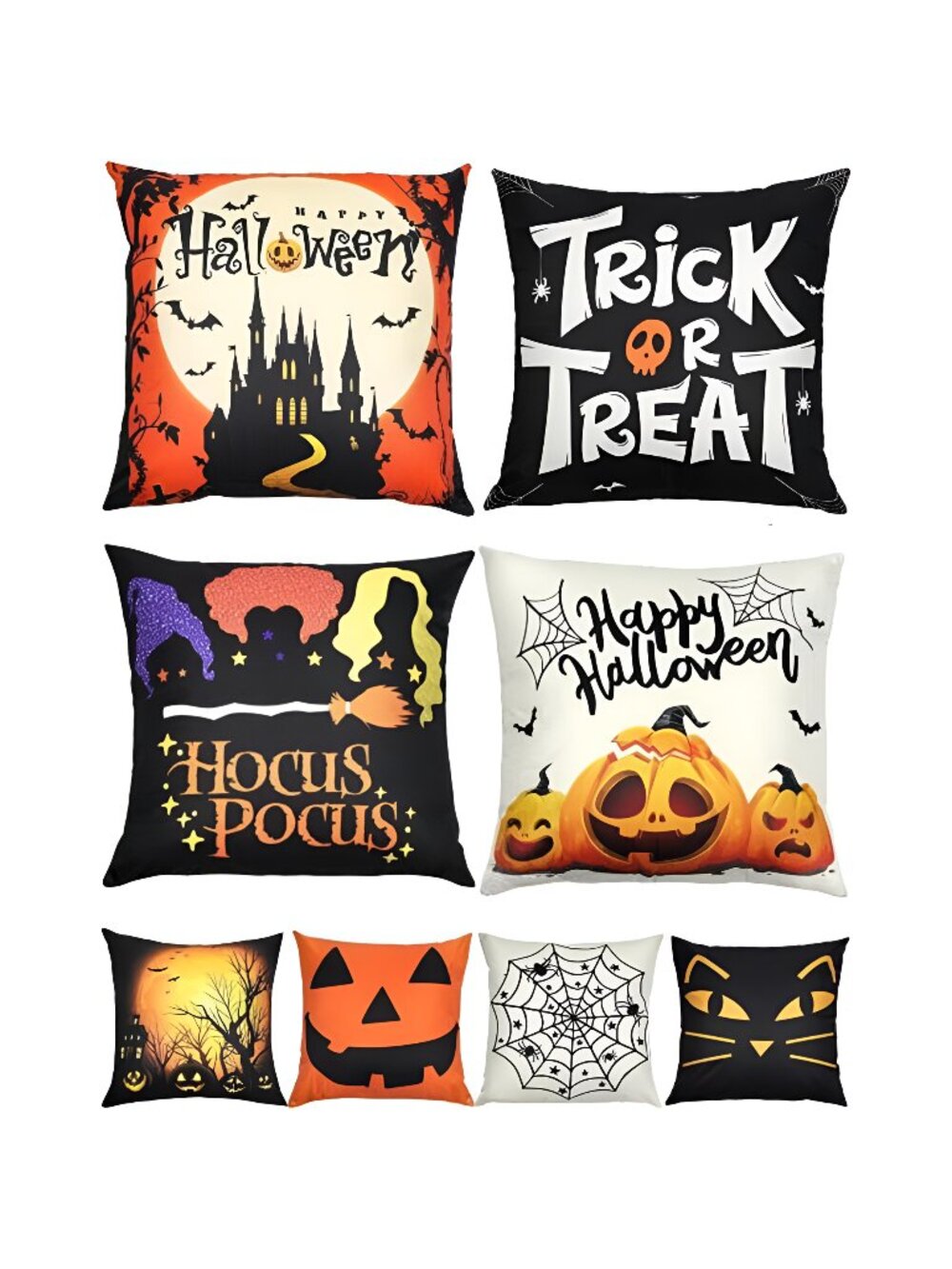 Halloween Decorations Set Of 4 Double-Sided Print Pillow Covers 18" x 18"